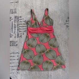 Patagonia Pink Green Leaf Margot Tank V-Neck Organic Cotton Dress Size L